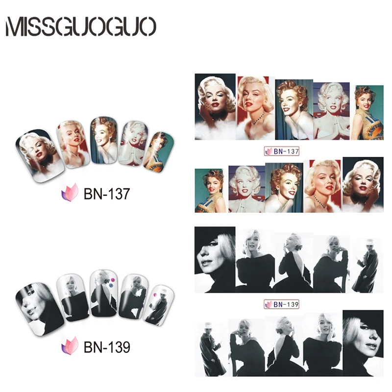 MISSGUOGUO sexy Marilyn Monroe nail sticker water decal red lips golden hair DECALS art decorations transfer WRAPS | Красота и