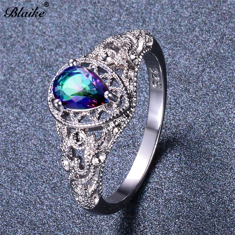 Blaike, Мистический Огонь, радуга, топаз, кольца для женщин, 925 пробы, серебро, капля воды, камень, кольцо, помолвка, свадебные украшения, подарки