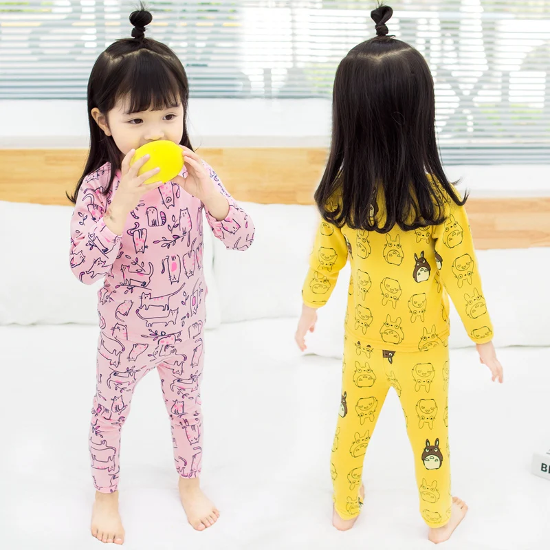 Autumn Baby Girls Pajamas Sets Cartoon Animal Pattern Nightwear T-shirt +Pants Sleepwear Kids Clothing | Детская одежда и обувь