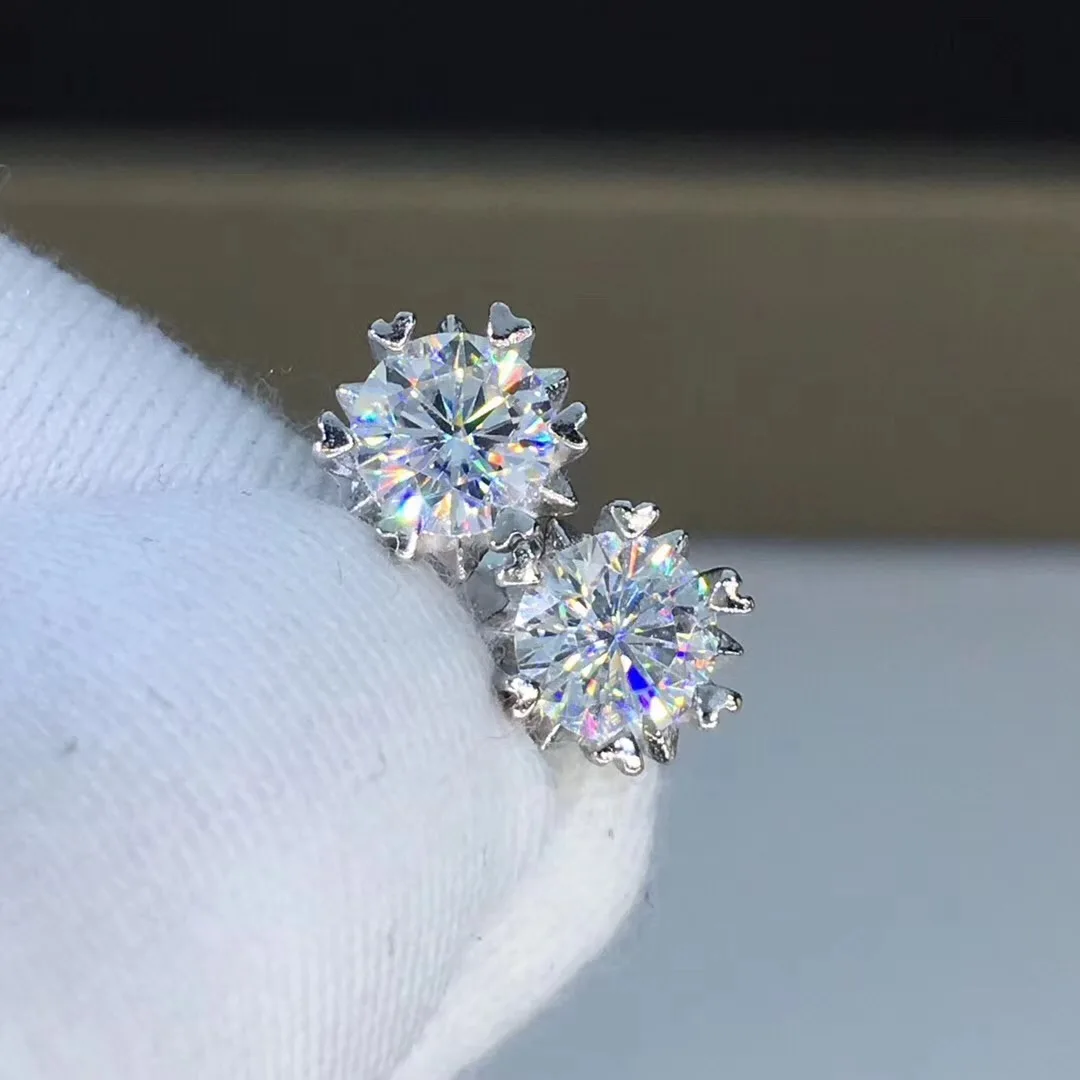 Поэтические еврей магазин Круглый Муассанит огранка всего 1.00ct алмаз тест прошел Муассанит Серьги серебристого цвета; бижутерия подарок подруге