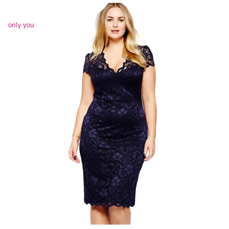 Только вы Roupas Femininas Лето Vestido Renda Темно синие зубчатый v образным вырезом кружева