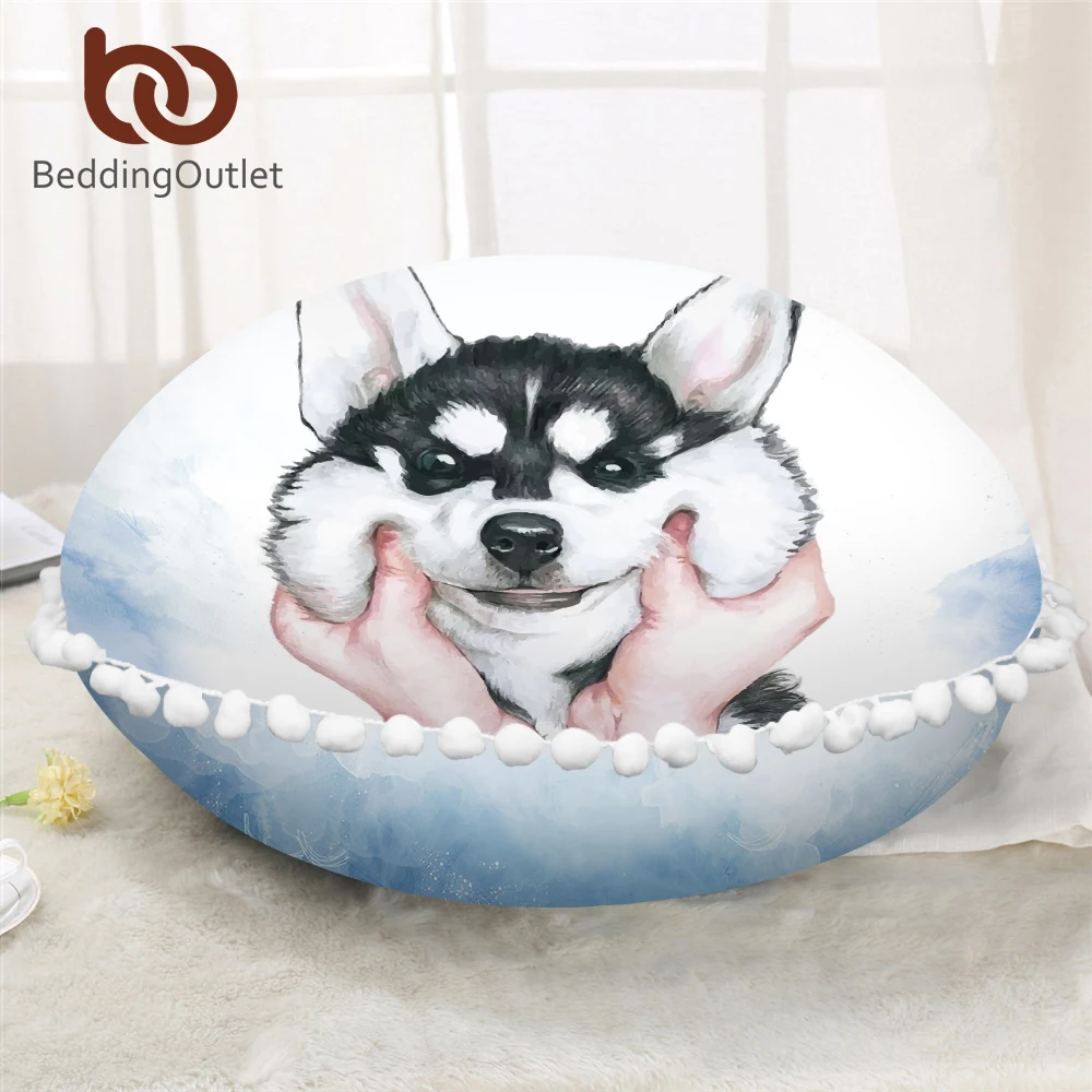 Круглая наволочка BeddingOutlet с изображением щенка хаски животного Наволочка на пол