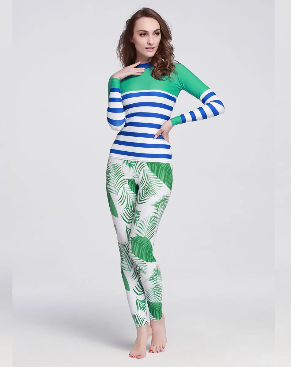 Женские штаны для плавания с принтом зеленых листьев UPF 50 + защитные Леггинсы от