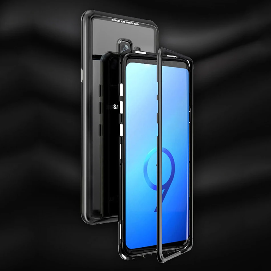 Роскошный Магнитный бампер, стеклянный чехол для samsung Galaxy A7 A9 Note 9 8 S8 S9 Plus J6 J4, металлический магнитный откидной Чехол, оболочка