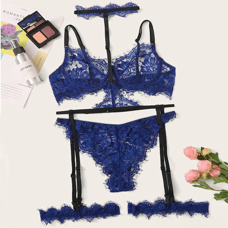 Женский кружевной сексуальный комплект нижнего белья прозрачный тонкий