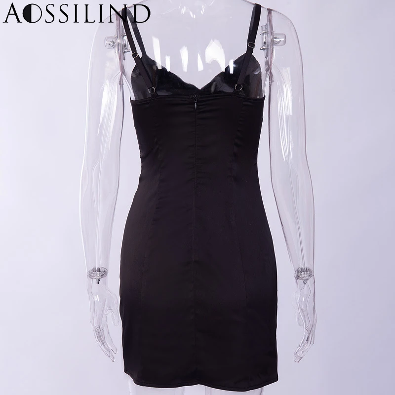 AOSSILIND глубокий v-образный вырез спагетти ремень платье женское сексуальное