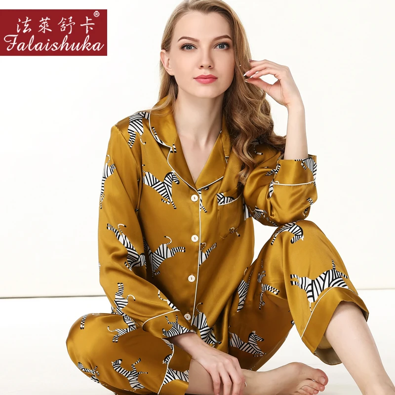 Women 100% Silk Stain Pajama Set 2019 Spring Sleepcoat Sleep Pant Lady Nightdress Female Sexy Sleepwear Pajamas Pants sets