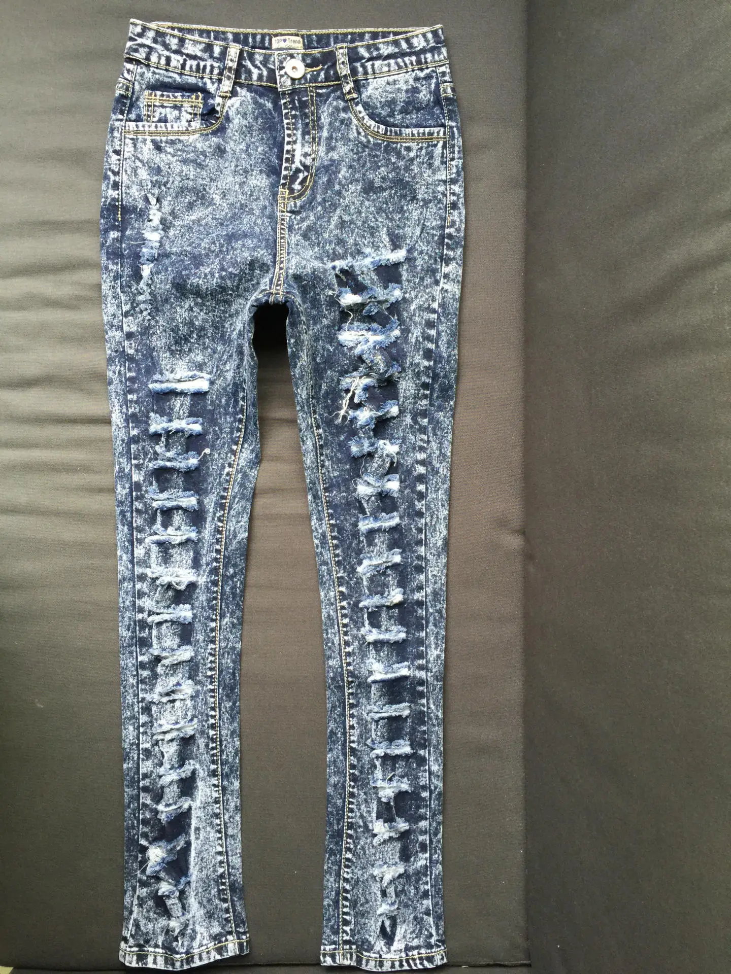 Джинсы карандаш Suvance с завышенной талией и дырками хлопковые эластичные модные