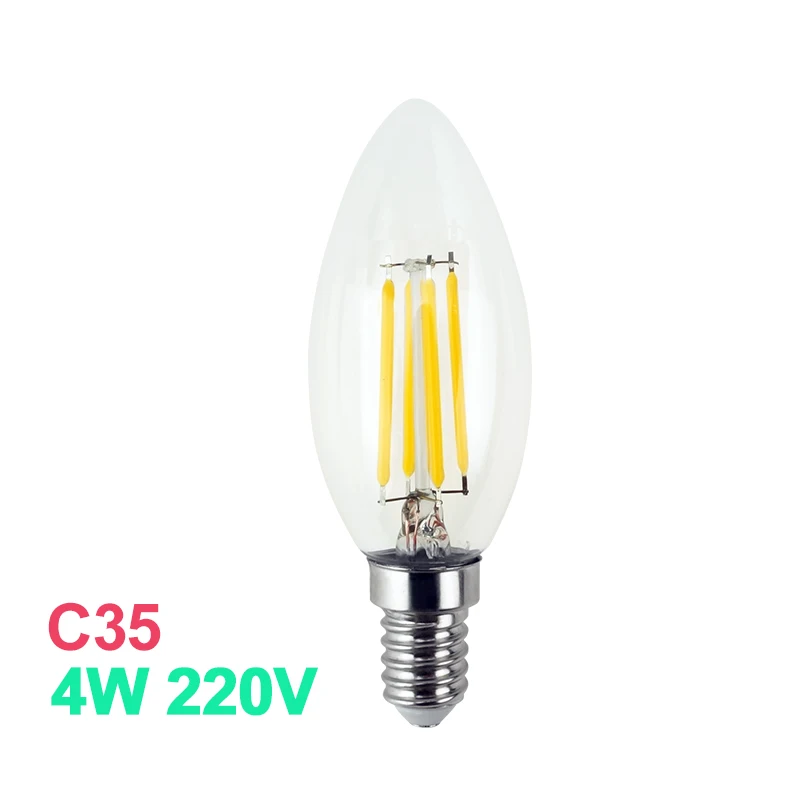 C35 4W Диммируемый светодиодный светильник Эдисона C35/C35L E14, светодиодный светильник в виде свечи, Ретро Прозрачная лампа 2 Вт 4 Вт 6 Вт 220 в 240 в, Холодный/теплый белый для люстры - Испускаемый цвет: C35 4W