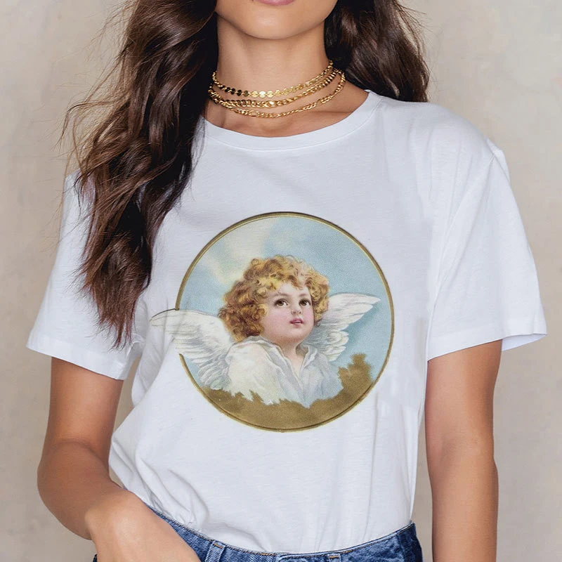 Angel 90s модная женская футболка с принтом Kawaii, футболка с коротким рукавом и круглым вырезом, винтажная Vogue Ullzang, Футболка Harajuku, женские футболки - Цвет: 3215