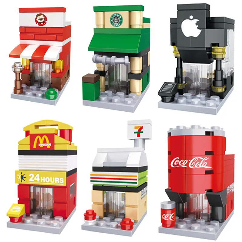 Мини уличный город 3D модели блоков розничный магазин McDonald кафе яблоко