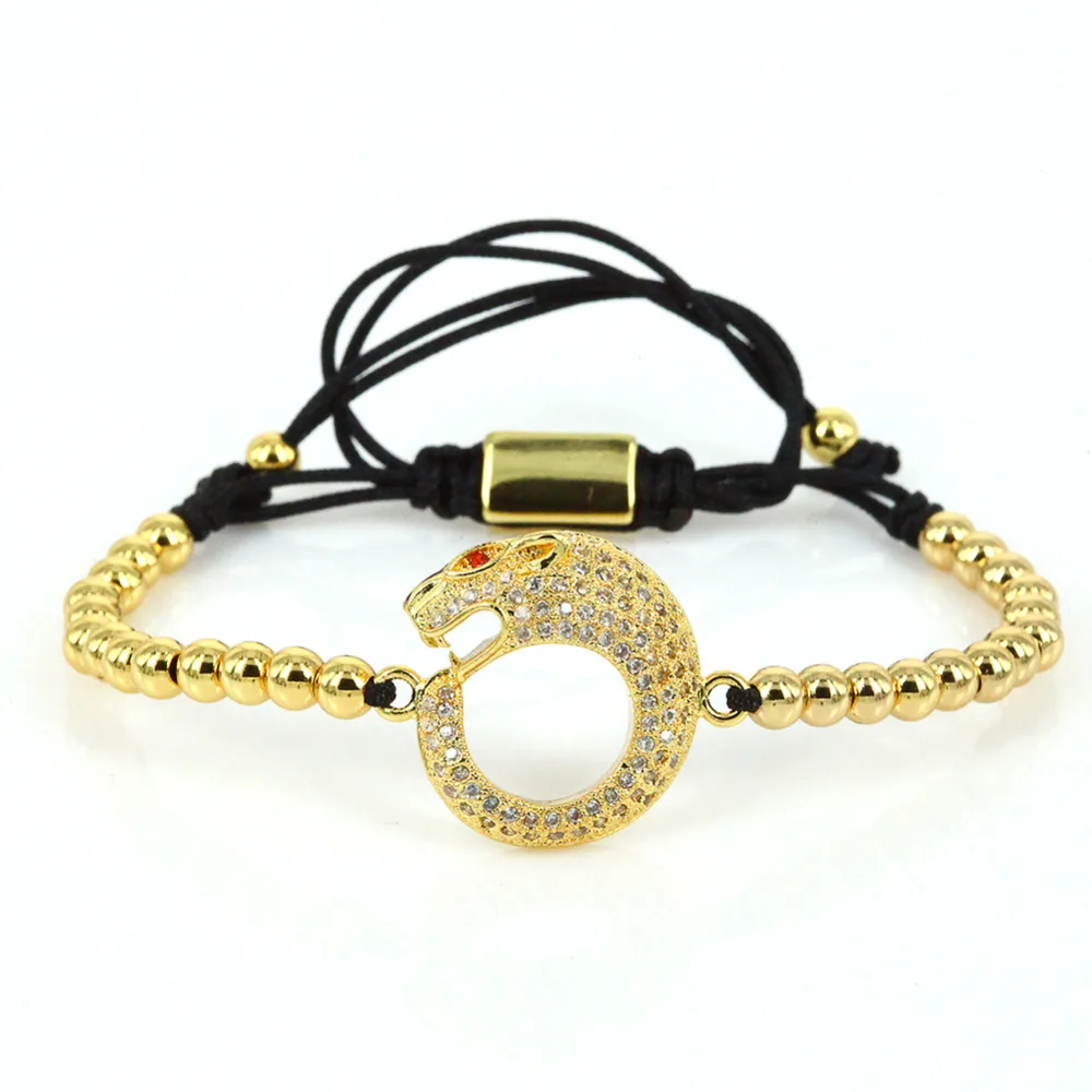 Трендовый мужской браслет с леопардовой головкой из кубического циркония микро