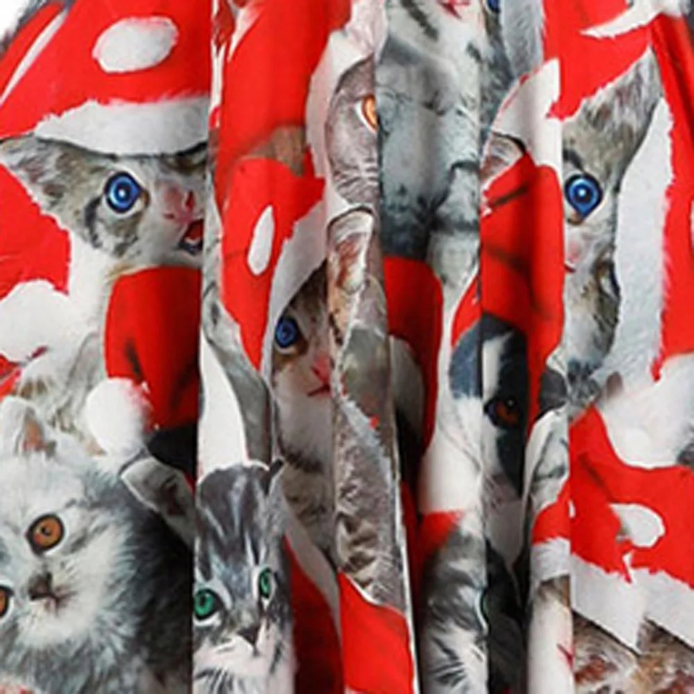 JAYCOSIN Women Dress Casual Women Ladies Fashion Half Sleeve Christmas Cat Print Vintage Dress Autumn Dropshiping 18OCT31