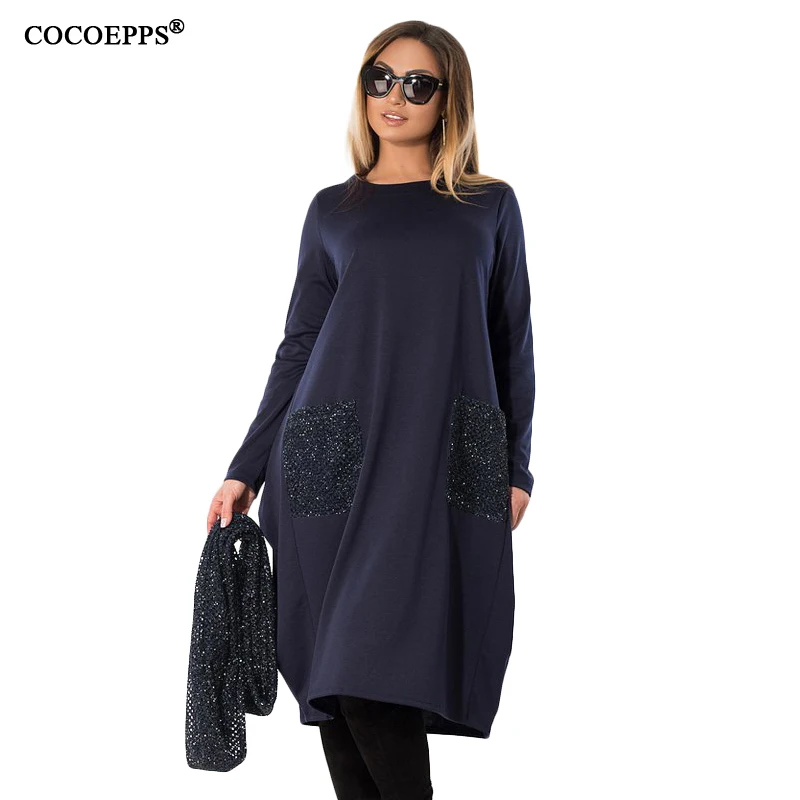 Новинка 2019 женская зимняя одежда COCOEPPS свободное женское платье большого размера