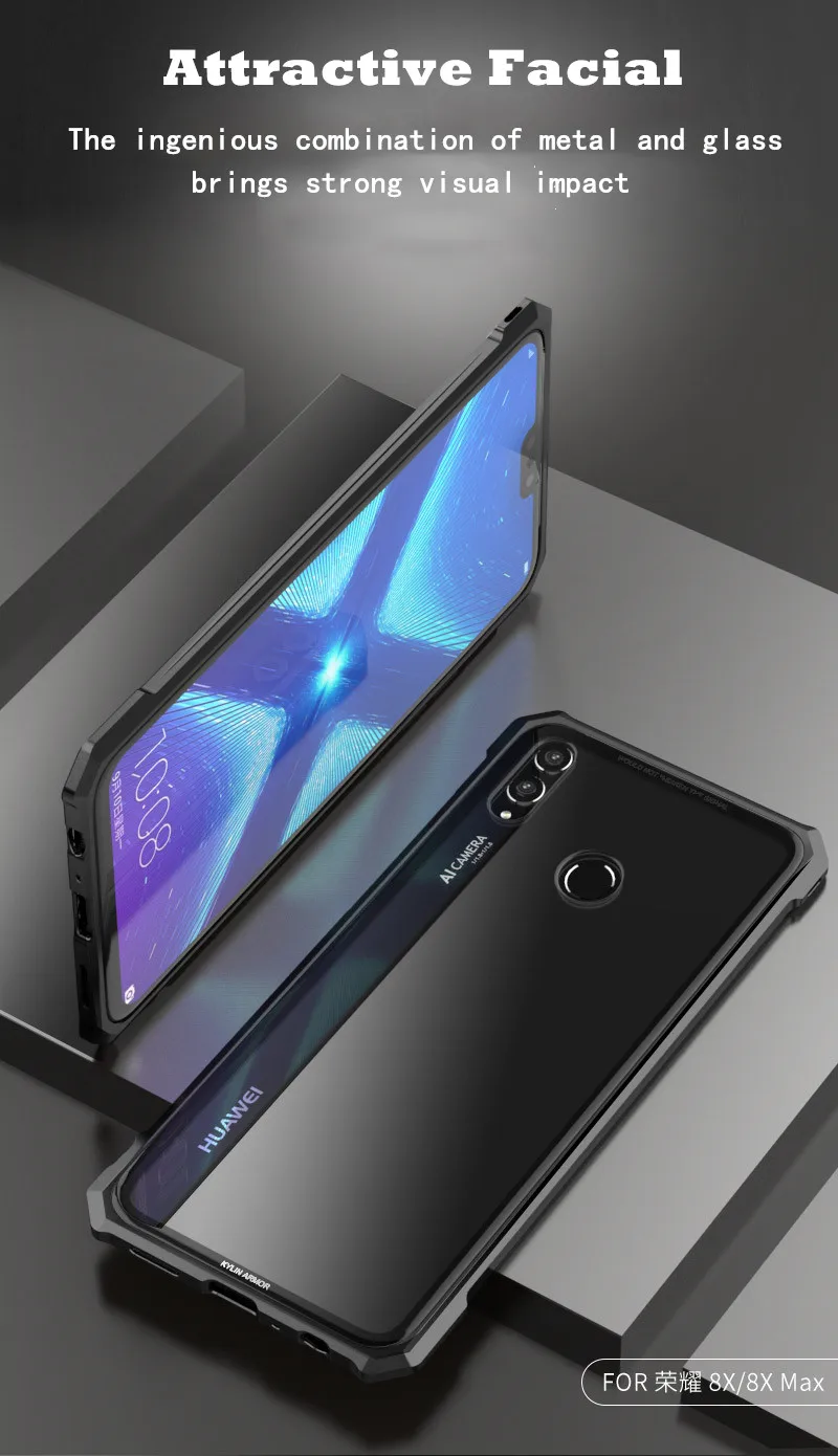 Роскошный чехол для huawei Honor 8X/8X Max/Enjoy Max, алюминиевая металлическая рамка, бампер и прозрачная задняя крышка из закаленного стекла funda