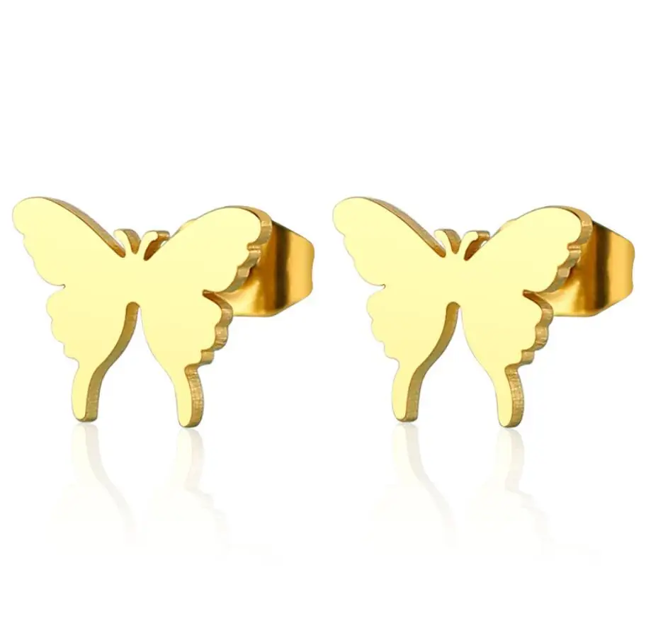 earings gold Jisensp, серьги-гвоздики из нержавеющей стали с бабочкой для женщин, милые серьги с животными для девочек, детские модные ювелирные изделия, подарок, Букле д 'Орель - Окраска металла: earings gold