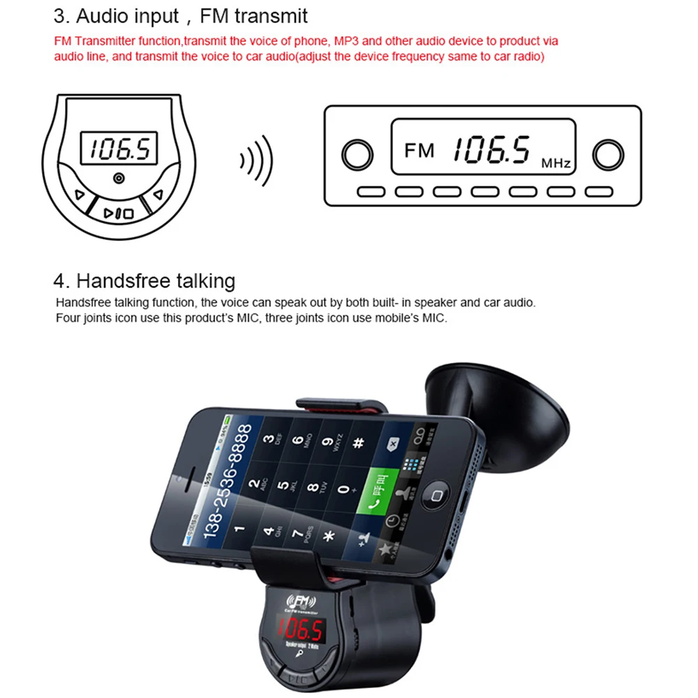Bluetooth гарнитуры автомобильный fm-трансмиттер адаптер MP3 музыкальный плеер с Автомобильный держатель всасывания для мобильного телефона gps
