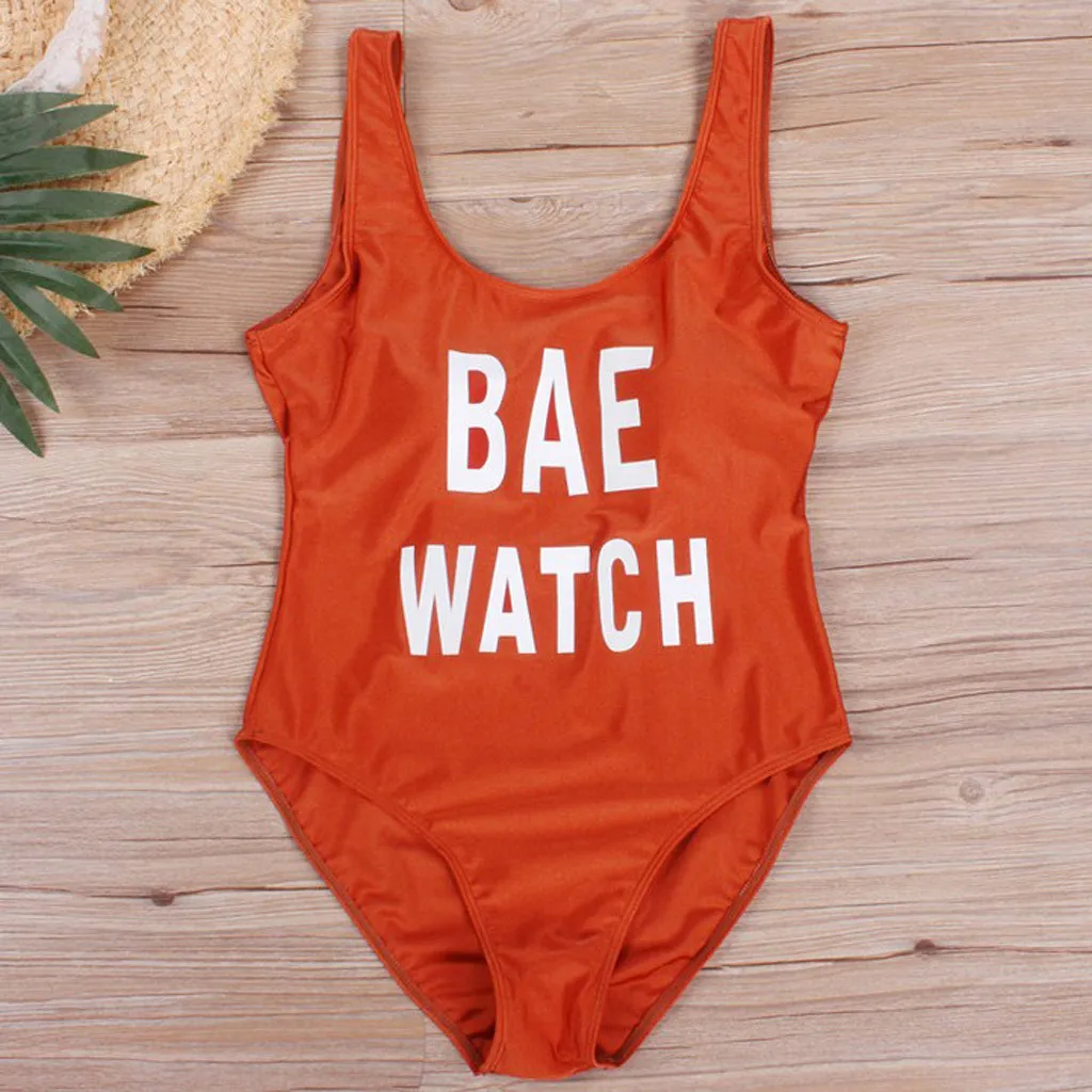 Женский цельный бикини с буквенным принтом купальник пляжная одежда купальный