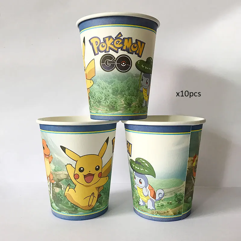 cups X10 Pokemon Go тематическая вечеринка на день рождения украшения Дети 10 человек Покемон вечерние принадлежности Набор посуды бумажные тарелки подарок для ребенка - Цвет: cups X10