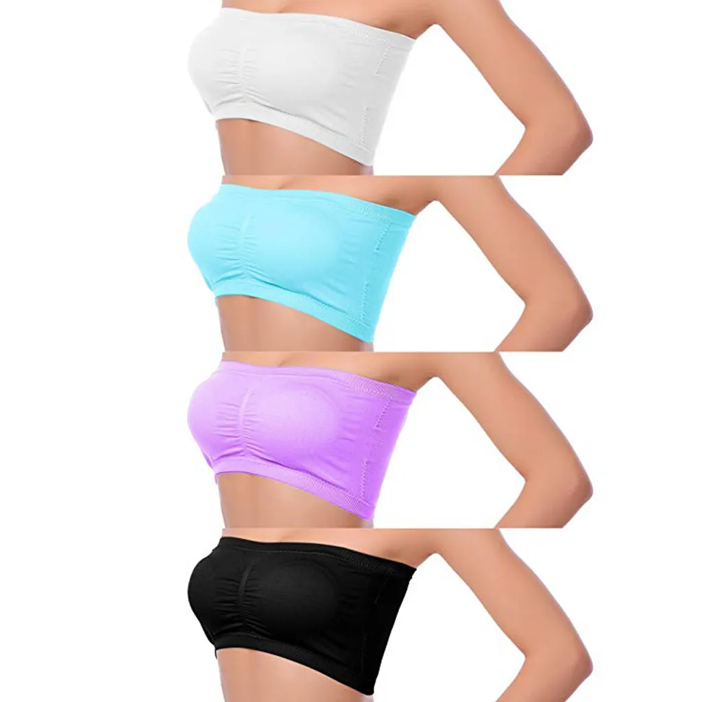 4 шт. сексуальный женский однотонный Бюстгальтер бандо бесшовный укороченный топ