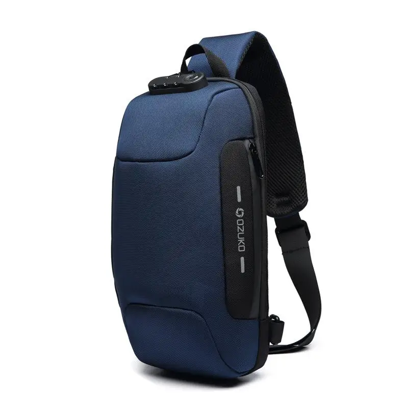 Ozuko new chest bag USB burglar men's Korean version leisure one-shoulder waterproof Oxford cloth password |