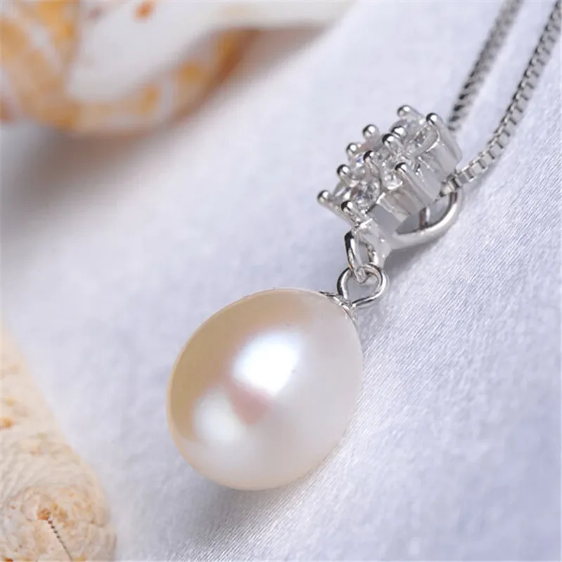 

PEISENI 100% natural freshwater pearl Pendant charm necklace 8-9mm real pearl 925 Sterling Silver Jewelry For Women