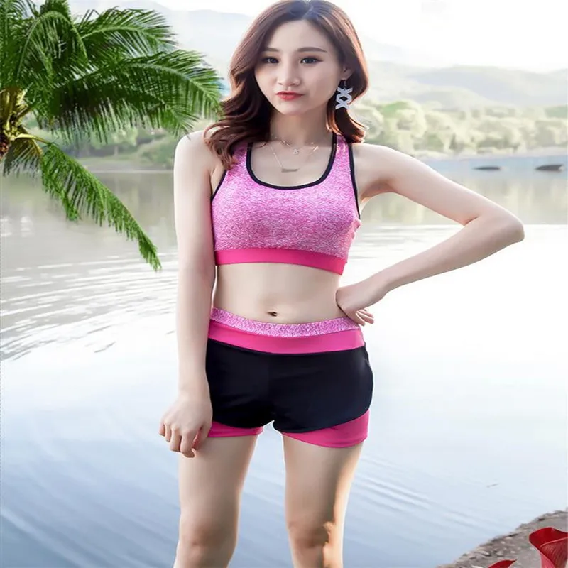 Новый корейский бикини женские короткая майка купальник Сексуальная Сплит Yoga