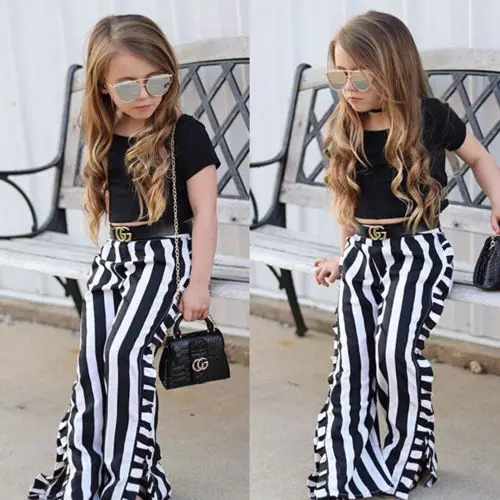 2 шт./комплект футболка с коротким рукавом и длинные брюки в полоску | Мать ребенок