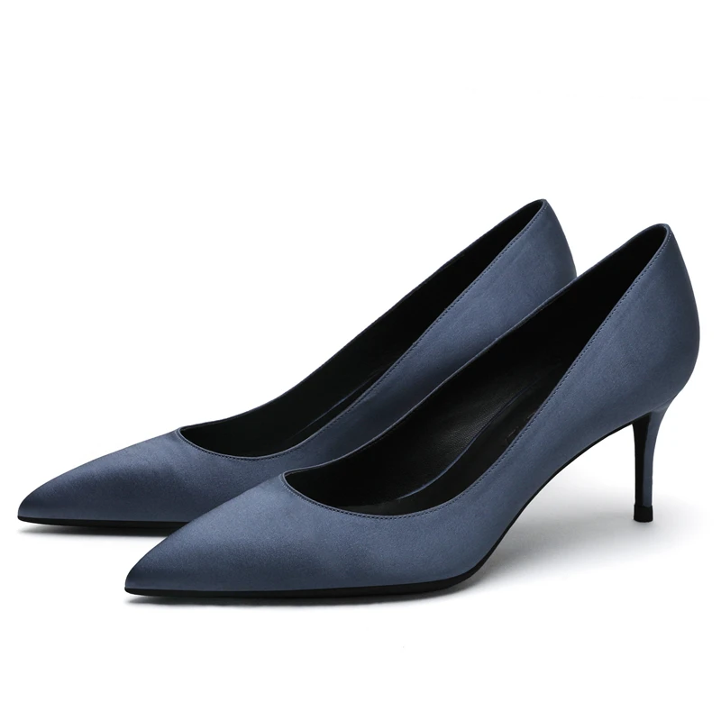 6cm Heel Height Элегантные женские туфли-лодочки высококачественные шелковые туфли с острым носком на высоком тонком каблуке 6 см, 8 см, 10 см, Классические Вечерние туфли для офиса женская обувь зеленого цвета, E0041 - Цвет: 6cm Heel Height