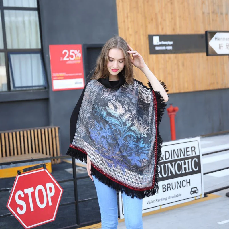 Осенне зимняя женская акриловая плотная теплая Цветочная шаль женский кардиган