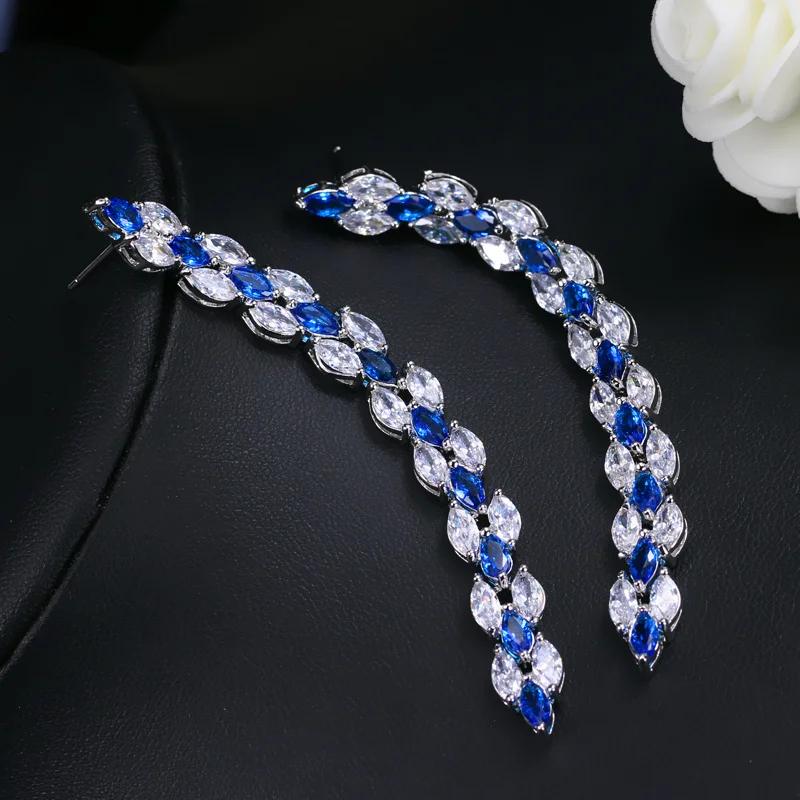 CWWZircons 3 предмета Royal Blue Цирконий женские Костюм на свадьбу и праздник Jewelry Цепочки и ожерелья Серьги Браслет для невесты T038