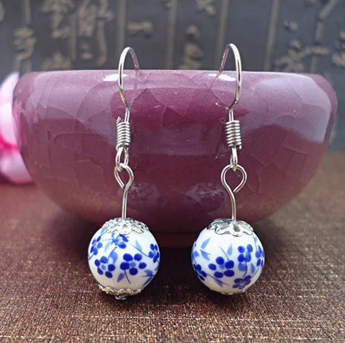 Yanting китайский стиль цветок керамические бусины Серьги для женщин модные висячие