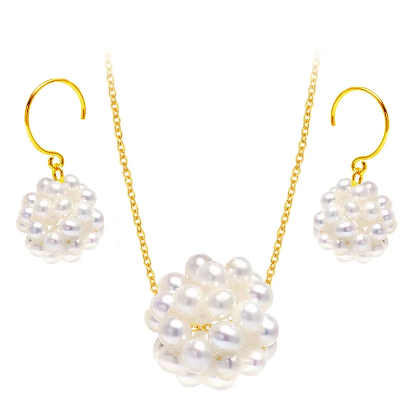 Jewelry set YS ручной вязки 3-4 мм белый Китай пресноводное жемчужное ожерелье/серьги набор украшений для женщин - Цвет камня: Jewelry set