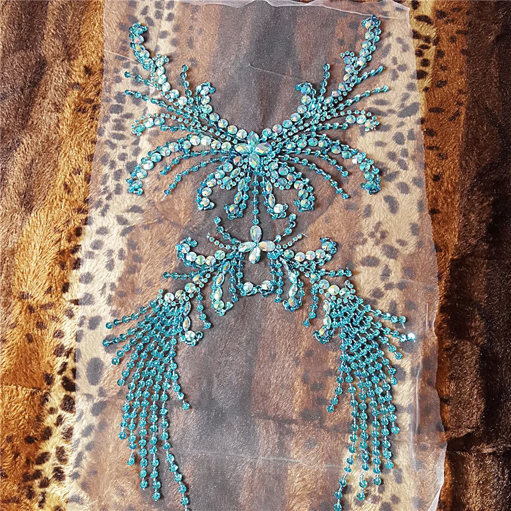 Вышивка бисером 28x52 см|handmade applique|rhinestone applique weddingblue rhinestone |