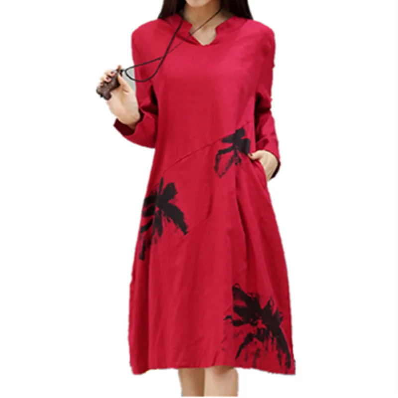 Новинка 2018 женское весенне летнее платье из хлопка и льна в стиле ретро свободное