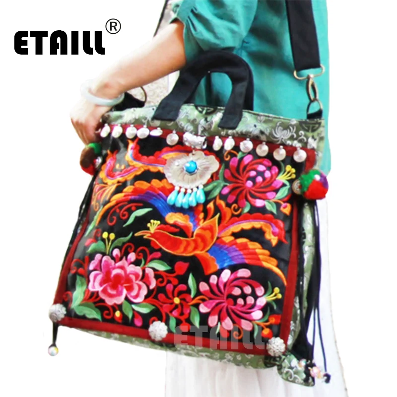 Китайский бренд дамы большой Hmong Boho цветок вышивка сумки Этническая сумка через