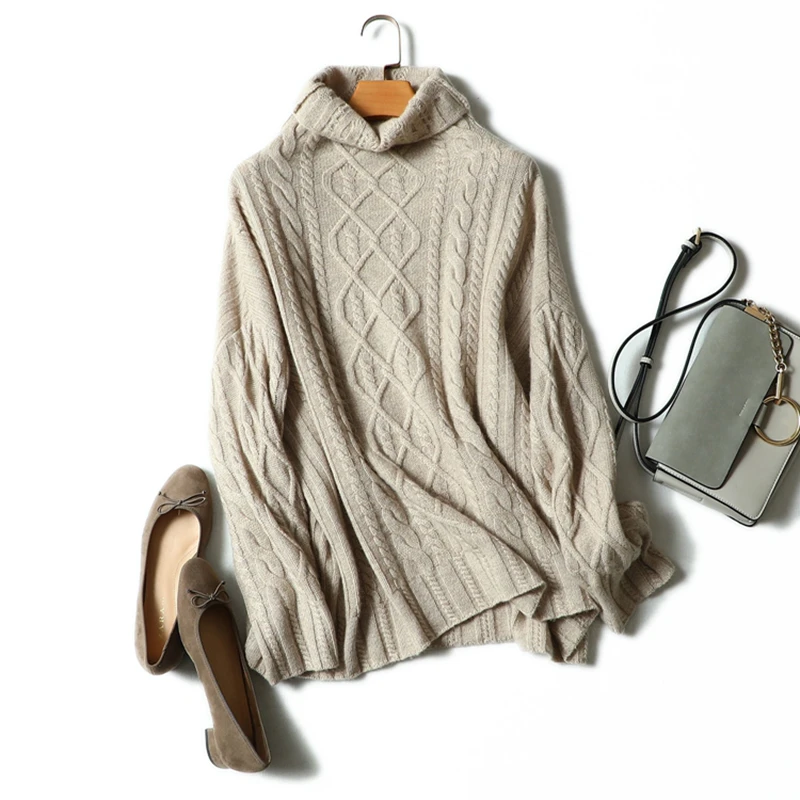 100% кашемировый свитер Женская водолазка с длинными рукавами 4 цвета свободные