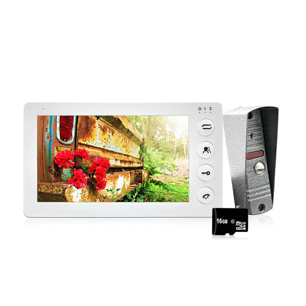White intercom set Dragonsview белый видеодомофон Комплект 7 дюймов монитор двери видео домофон 1200TVL запись 16 Гб SD карта разговор - Цвет: White intercom set