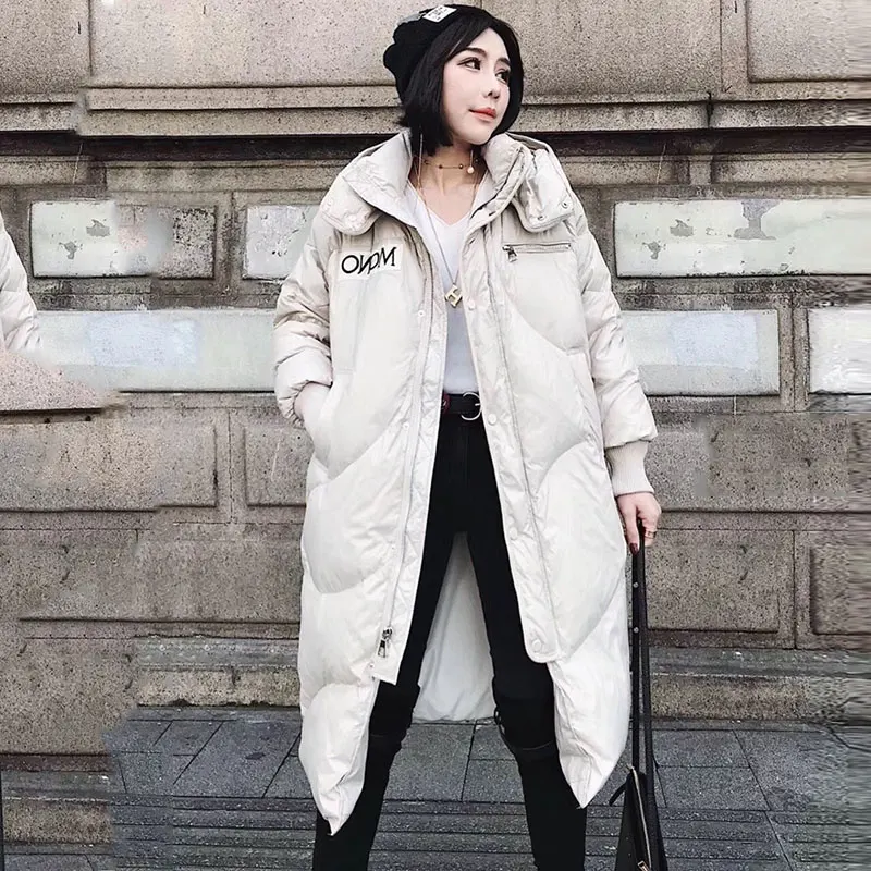 Beige Пуховик женский длинный белый пуховик Харадзюку свободный с капюшоном плюс размер куртка модная верхняя одежда Tide chaqueta mujer 482 - Цвет: Beige