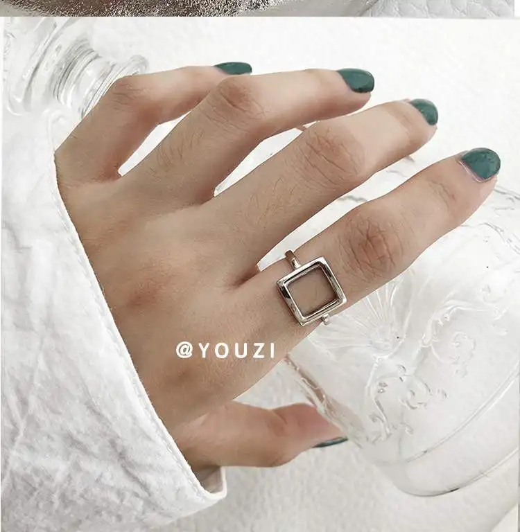 Женские Кольца Bijoux, новинка 925, квадратные серебряные кольца для женщин, подарки, винтажные кольца большого размера, регулируемые, роскошные ювелирные изделия из стерлингового серебра