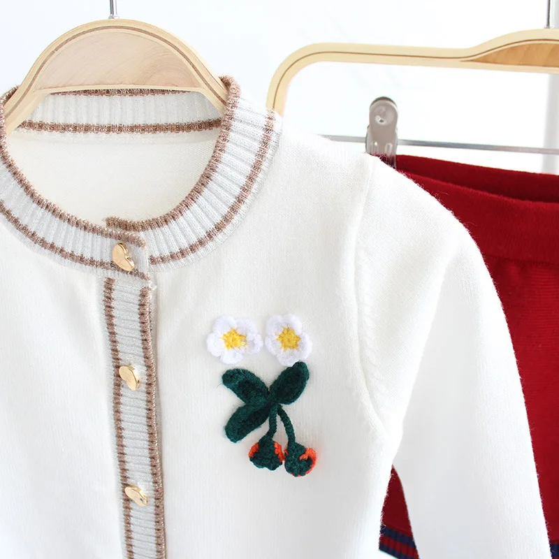 Children Baby Kids Girl Knitted Sweater Set Skirts Girls Sets Cardigan Outerwear Coats Knit Jackets | Детская одежда и обувь