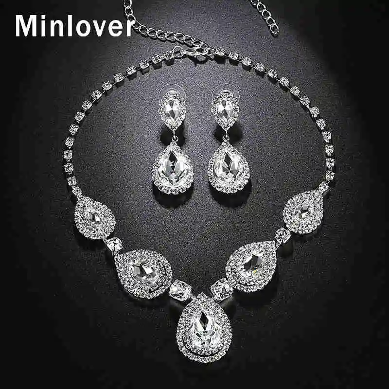 Minlover Свадебные Ювелирные наборы стразы элегантный подарок на праздник ожерелье