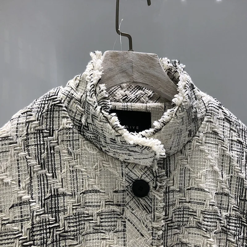 

New Autumn Spring Vintage Women Jacket Coat Tweed lattice Long Sleeve Outerwear Streetwear elegant Ladies Casual Loose Boho