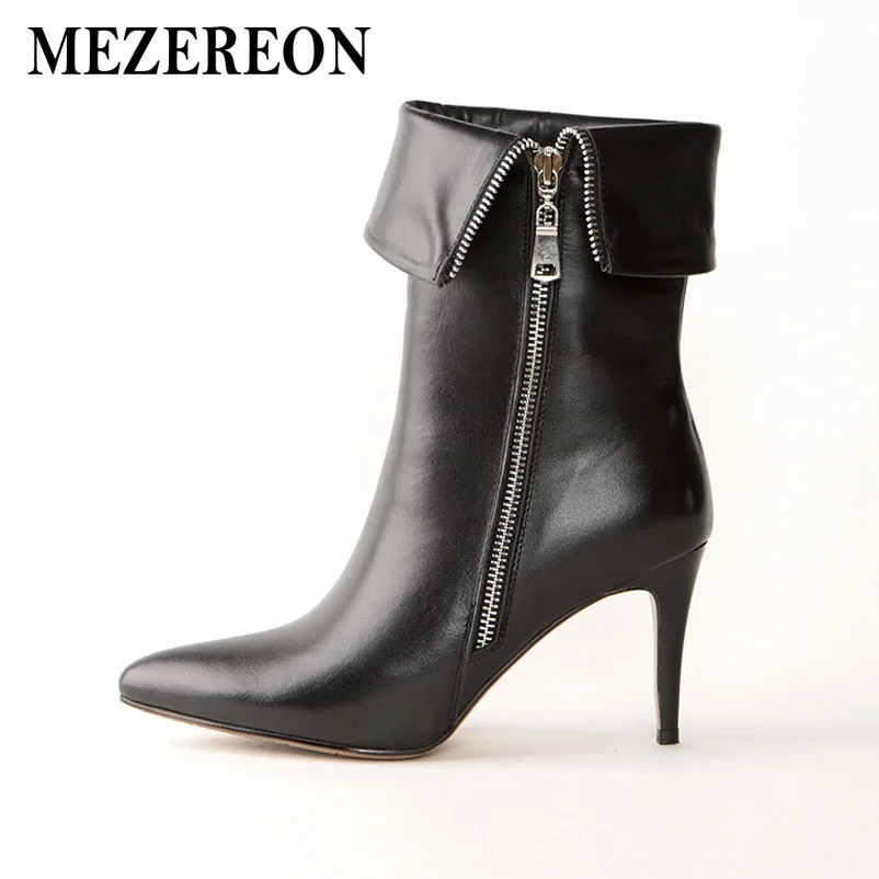 Women Boots Genuine Leather Quality Ladies Shoes European Fashion Ankle Autumn Sexy Heels Pointed Toe | Обувь