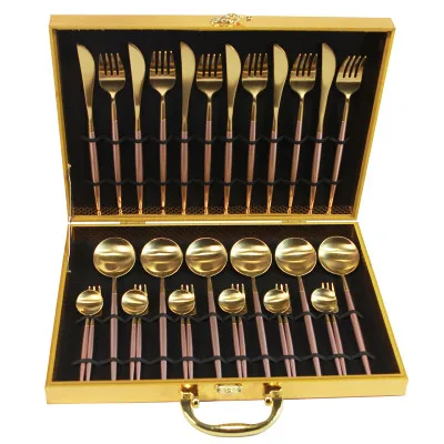

30-Pieces Black Gold Dinnerware Set 18/10 Stainless Steel Dinner Knife Fork White Gold Cutlery Set Pink With Giftbox