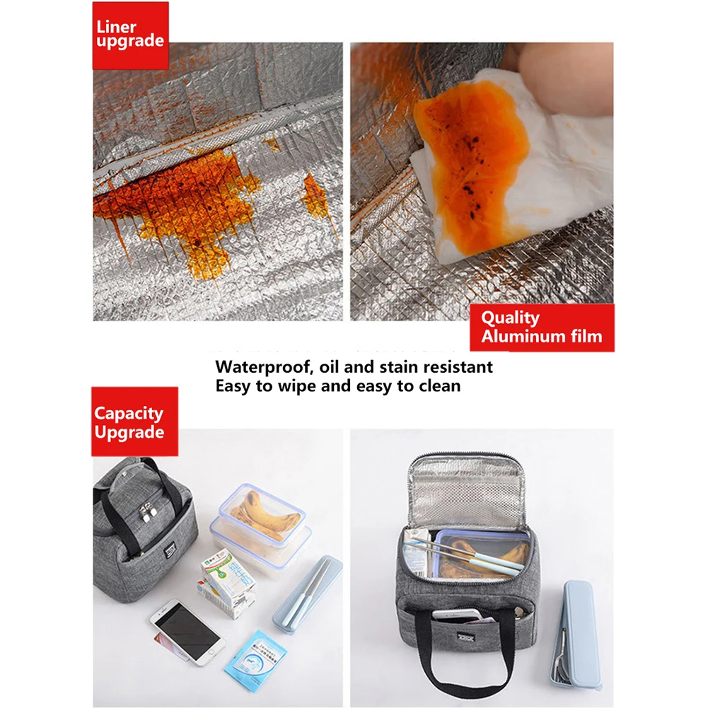 

Wear Resistant Lunch Bag Carry Fashion Thicken Storage Pouch Oxford Cloth Insulated Unisex Zipper With Handle Picnic Dinner