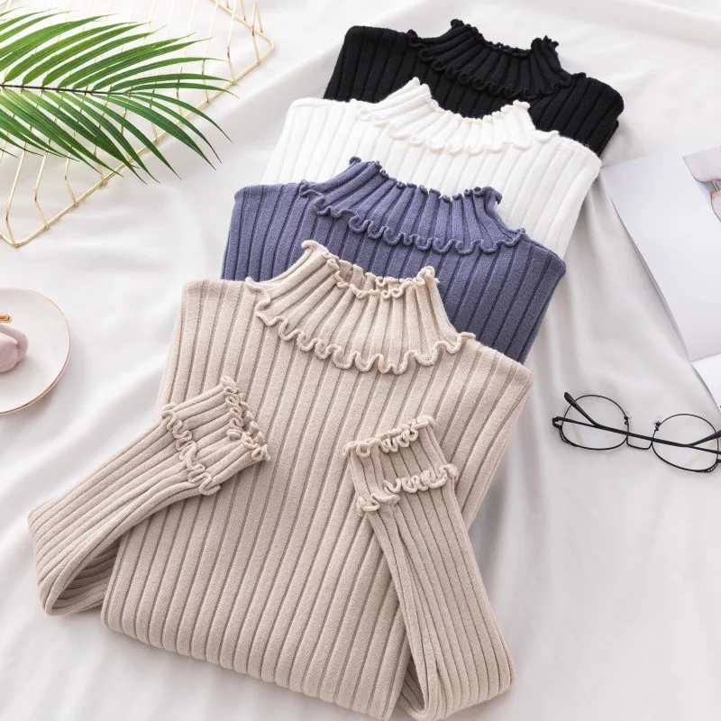 2019 Модный осенне-зимний женский пуловер свитера водолазка с длинным рукавом