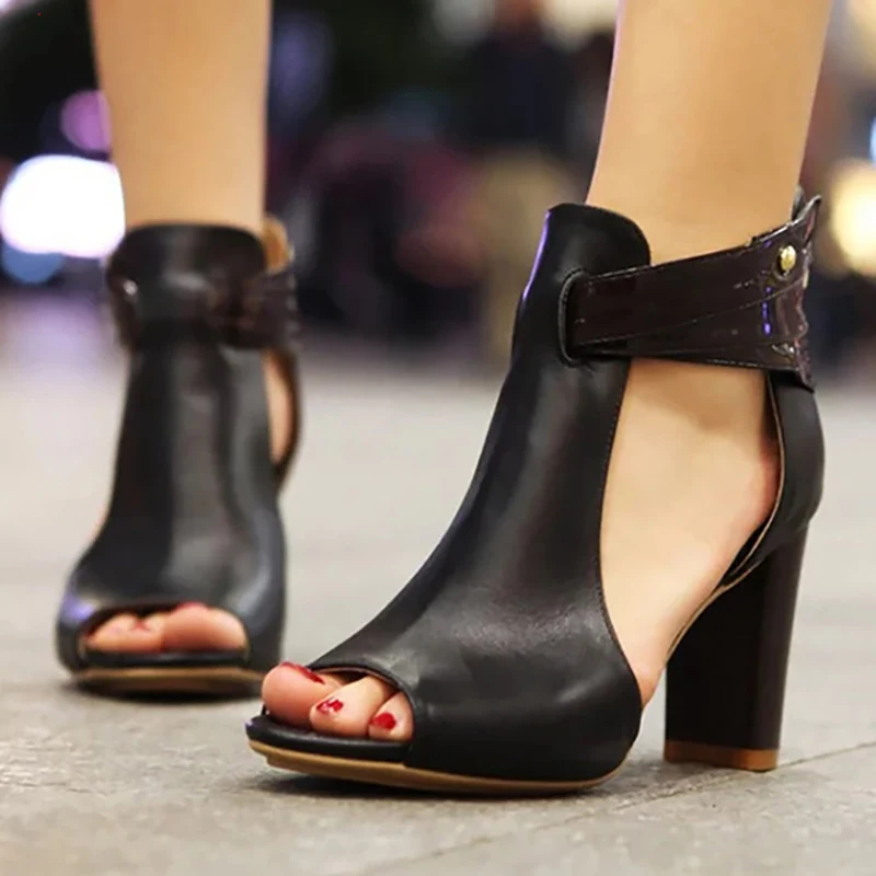 Модные женские босоножки на высоком каблуке Летняя женская обувь квадратном с