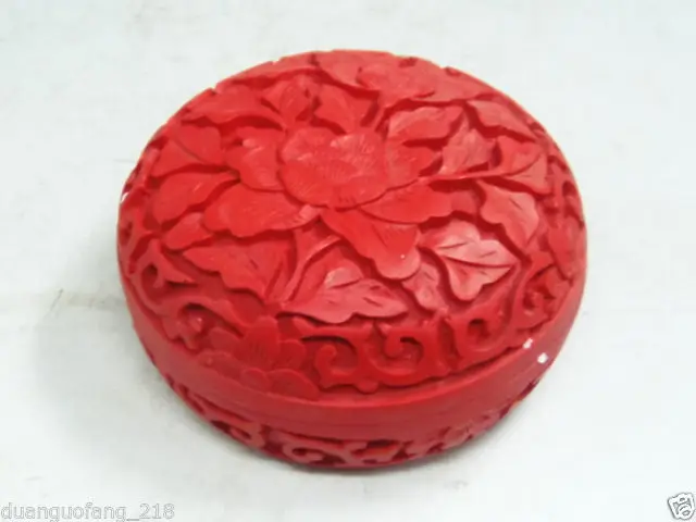 

Chinese Traditional Technology Red Lacquerware Peony Flower Jewelry Box