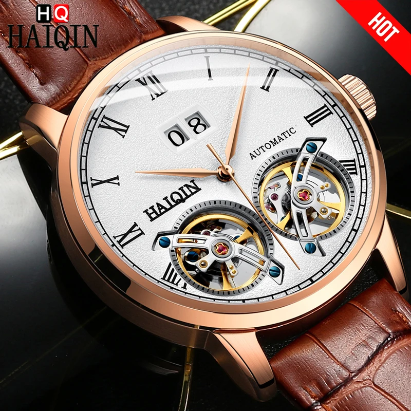 HAIQIN для мужчин часы Механические Роскошные деловые матовый Tourbillon 50 м водостойкий